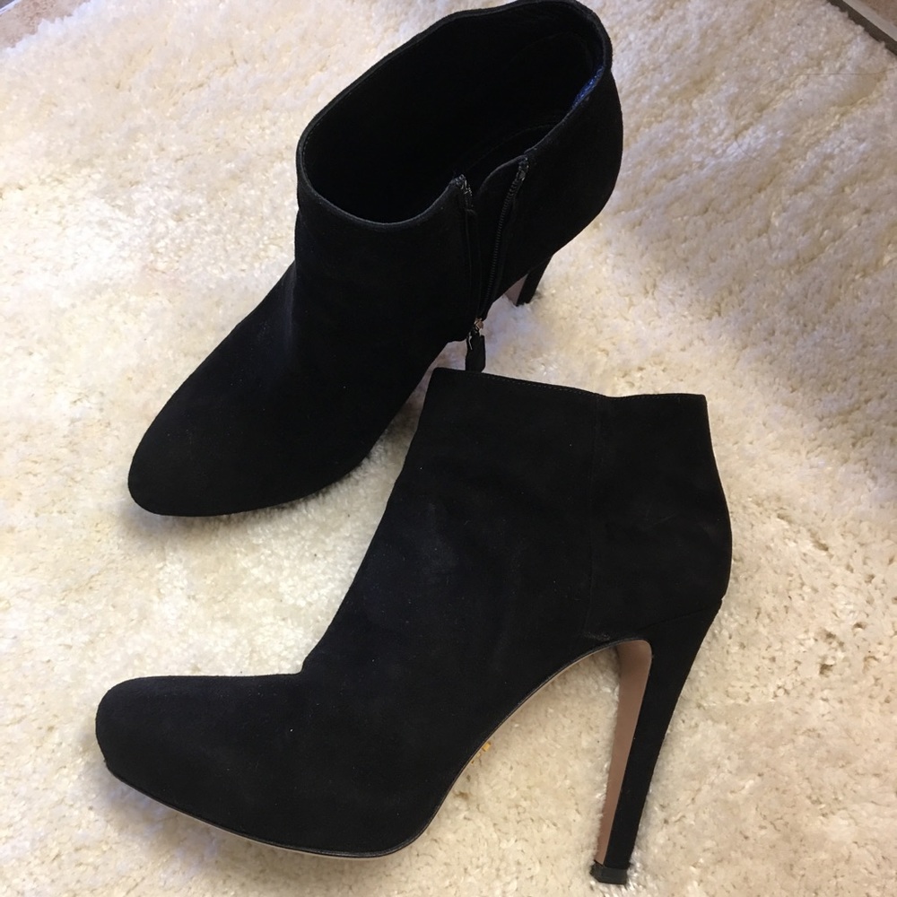 Prada, suede ankle booties. Made in Italy.